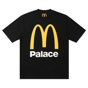 PALACE Black Tee XXL with Yellow McDonald logo and white Palace print.